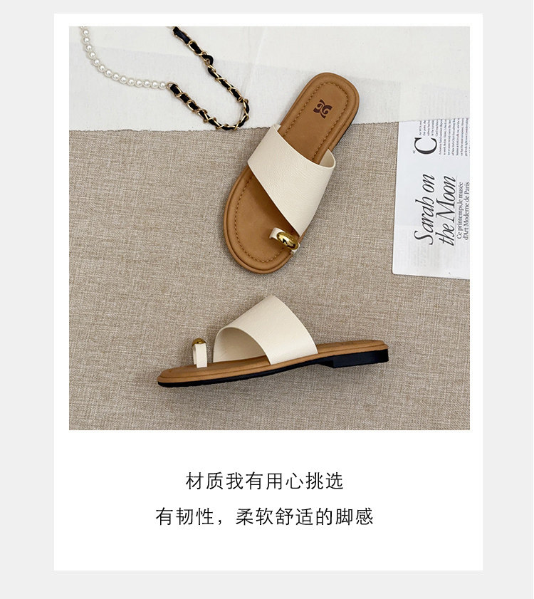 复古银色套趾凉拖鞋女2025夏季新款百搭平底一字拖配裙子沙滩半拖详情3