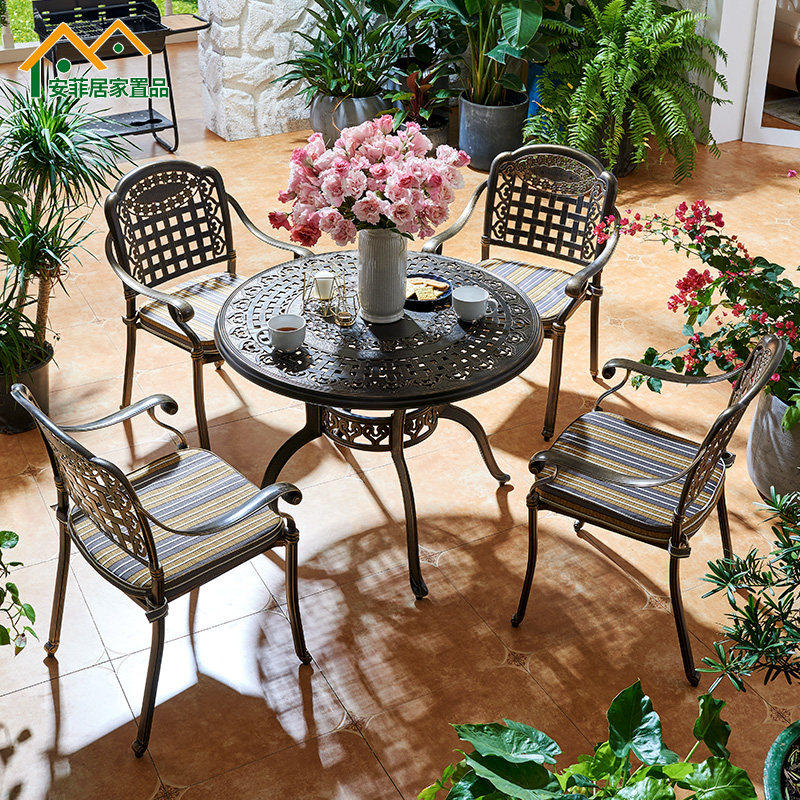 Cast aluminum outdoor chair outdoor courtyard garden terrace terrace leisure outdoor iron table and chair combination five pieces