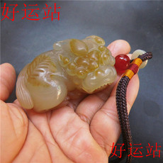 Украшения на руку 新款促销黄龙玉山筋料手工精品貔貅手把件黄蜡石收藏玉佩吉祥物摆