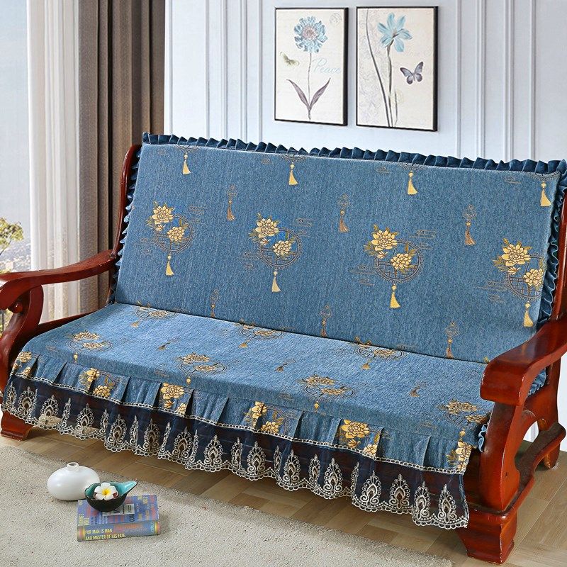 Winter plush thick mahogany solid wood sofa cushion non-slip removable washable folding three-person conjoined bench cushion single