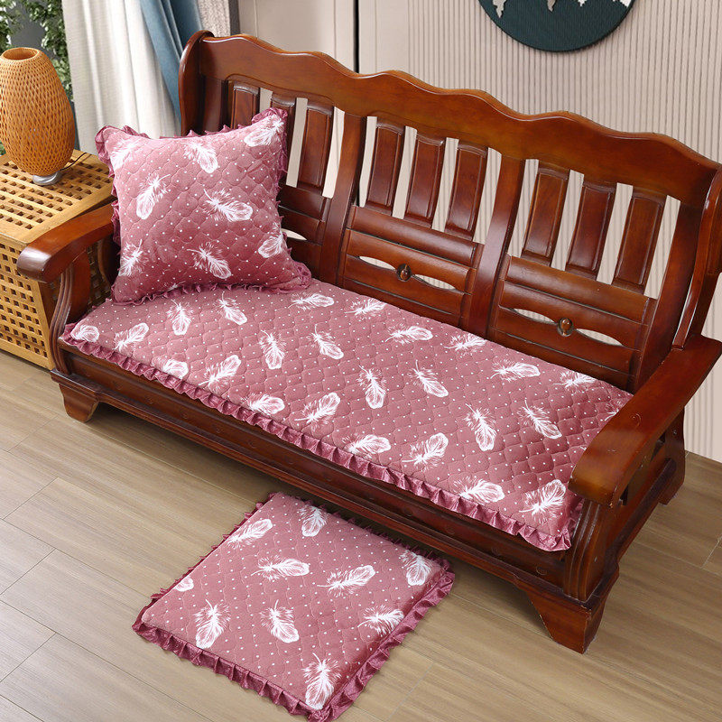 Winter thickened plush mahogany sofa sponge cushion removable and washable non-slip single chair cushion long three-person long cushion