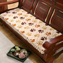 Winter thickened mahogany solid wood sofa sponge cushion old-fashioned three-person bench cushion single non-slip removable and washable plush cushion
