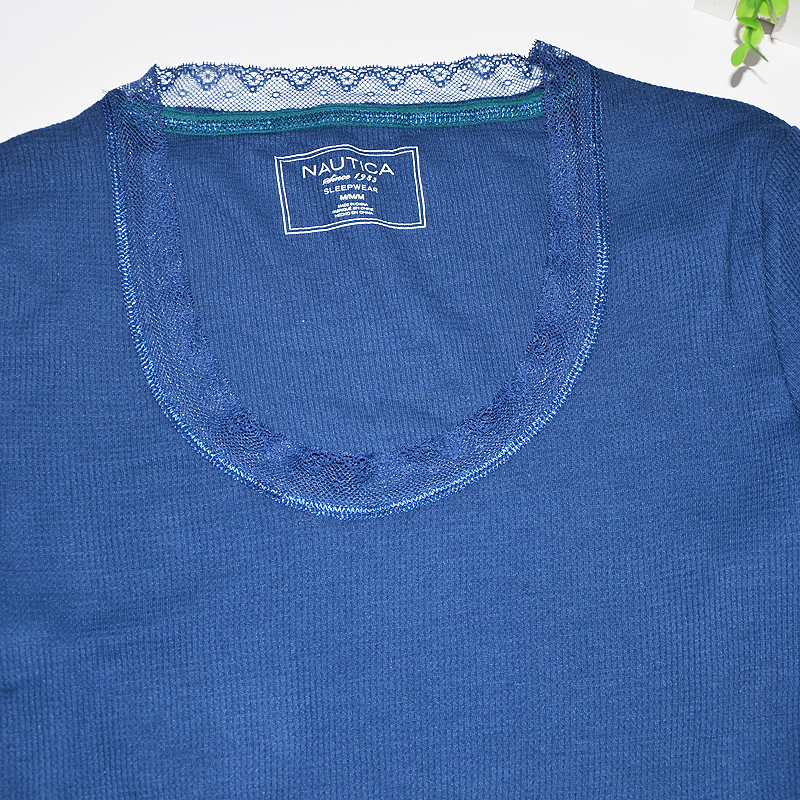 Châu Âu và Mỹ mùa xuân lưới cotton cổ áo ren thoải mái dài tay áo pyjama áo dài dịch vụ nhà bộ mặc nhà nam nữ