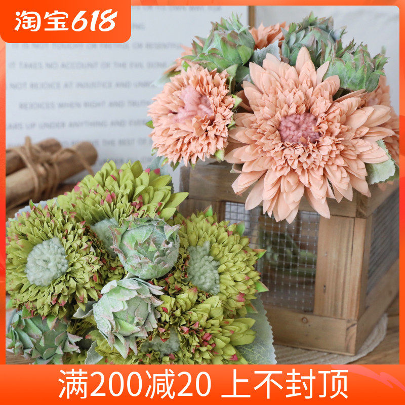 Simulation Flowers Teddy Little Bear Sunflower Wedding Celebration Hand Holding Floral Table Flower Bouquet Placement room Home Residence Decoration
