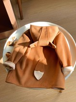 Korean style childrens coat autumn and winter 2024 new imitation cashmere woolen coat girls woolen cartoon fox top