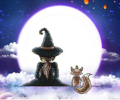 (Cat Cat Embroidered) printed cloth kit-the little witch of the moon
