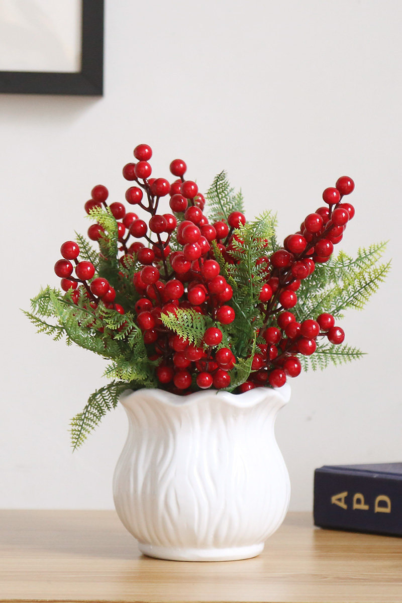 Holly fruit red fruit simulation flower ornaments Acacia bean fortune fruit set decorative flowers Living room dining table fake flower decoration