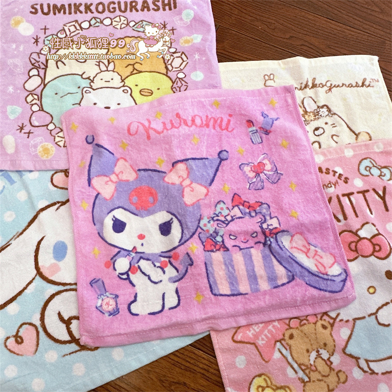 Cartoon Kuromi Pure Cotton Hand Towel, Face Towel, Dormitory Student Face Wash Towel, Saliva Wipe, Bathing Children's Small Square Towel