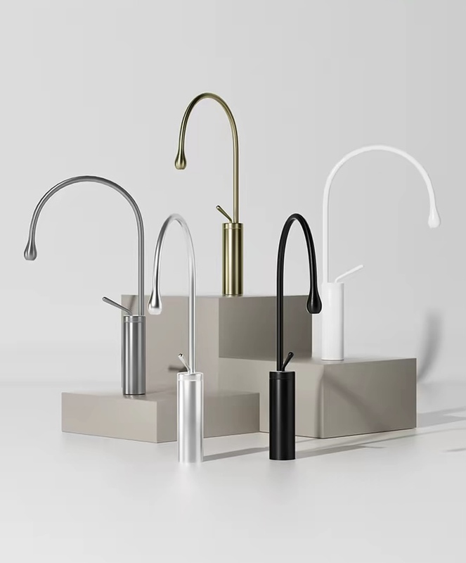 Nordic Aesthetic Minimalist Faucet, Hot and Cold All-Copper Water Drop Faucet, Pull-Out Swan Island Countertop Faucet