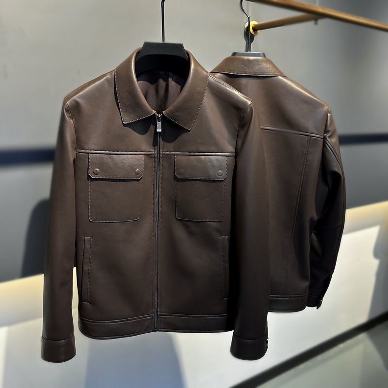 Original Lei Jun Style Leather Jacket, High-End Men's Genuine Sheepskin Lapel Short Jacket, New Spring Leather Jacket