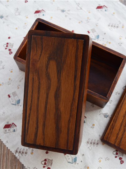 Camphor Leaf Wooden Lunch Box Square Two-Layer Portable Lunch Box Solid Wood Sushi Box Rectangular Double-Layer Environmentally Friendly Tableware