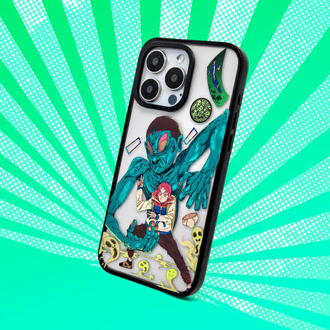 Teal Monster Pink-Haired Figure Anime iPhone Case