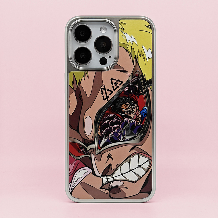 Donquixote Doflamingo One Piece Anime Pink Yellow Tan Illustration iPhone Case