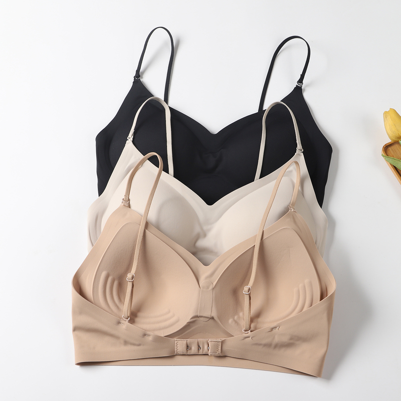 Seamless Invisible Foundation Liquid, Beauty Back Bra, Spaghetti Strap Tube Top, Push-Up Bra for Small Breasts, Thick Chest Pad Integrated Vest, Thin Summer Style