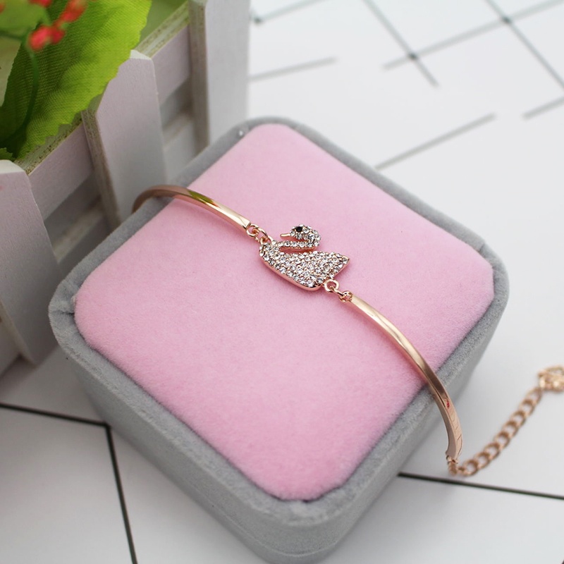 Nhật Bản và Hàn Quốc thời trang đơn giản 18K hoa hồng vàng thiên nga vòng tay nữ vòng tay nữ vòng tay trang sức sinh viên trang sức quà tặng sinh nhật - Vòng đeo tay Cuff vòng tay cặp
