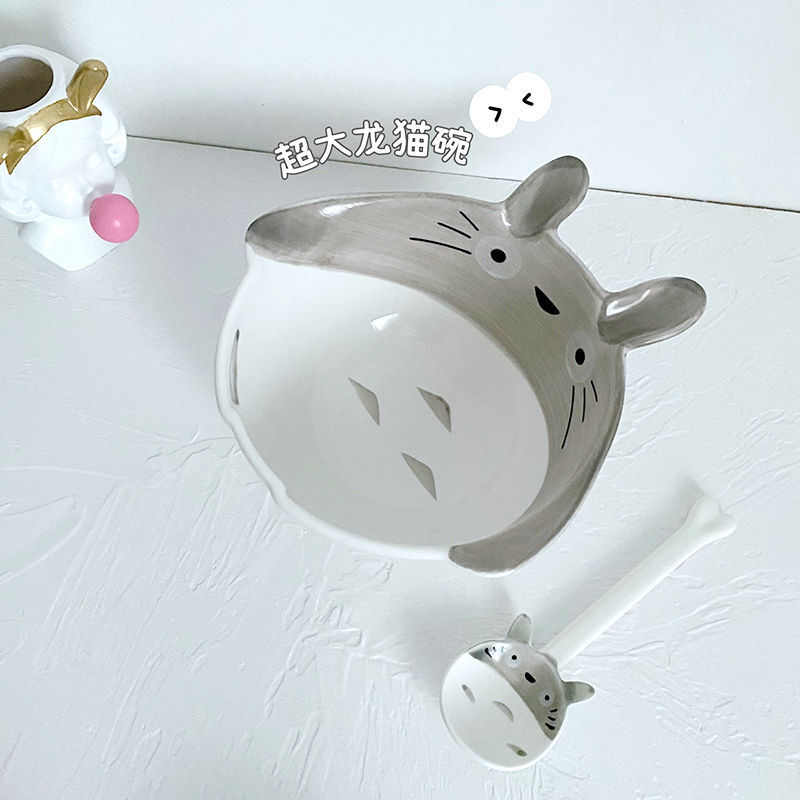 Homemade chincho bowl cute cartoon girl heart creative hand-painted ceramic bowl student tableware dormitory bubble noodle bowl with spoon