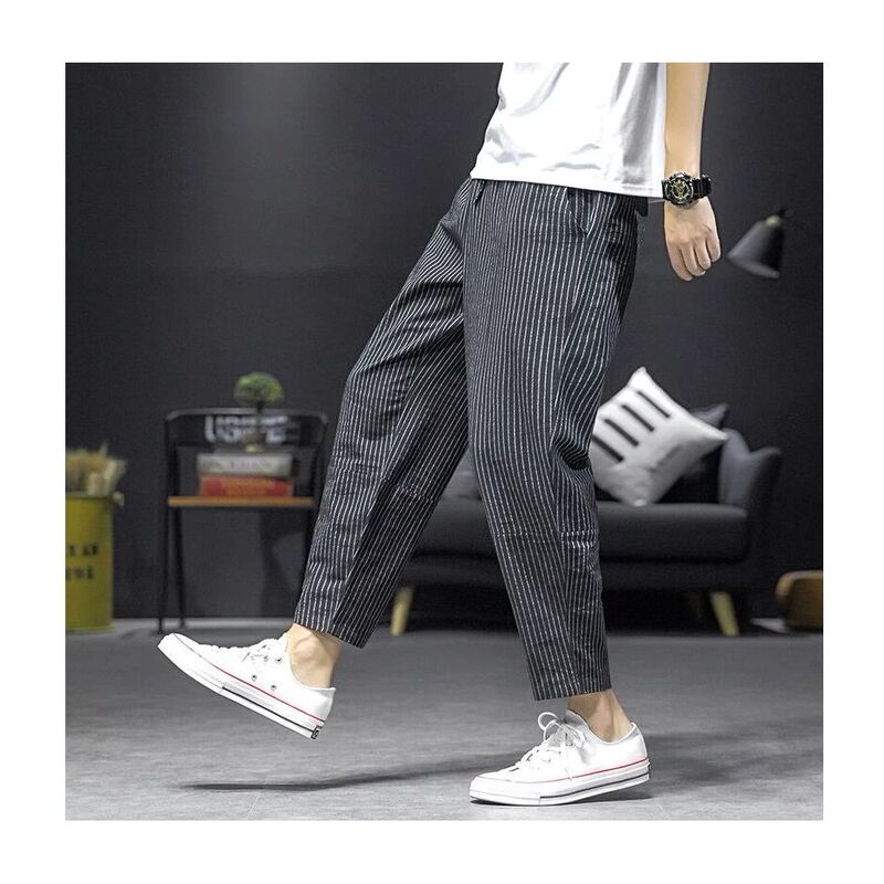 Kangshi Yishu Chinese-Style Striped Cotton-Linen Men's Summer Lightweight Loose Nine-Point Pants Retro Harem Linen Casual Pants Kangshi Yishu Chinese-Style Striped Cotton-Linen Men's Summer Lightweight Loose Nine-Point Pants Retro Harem Linen Casual Pants