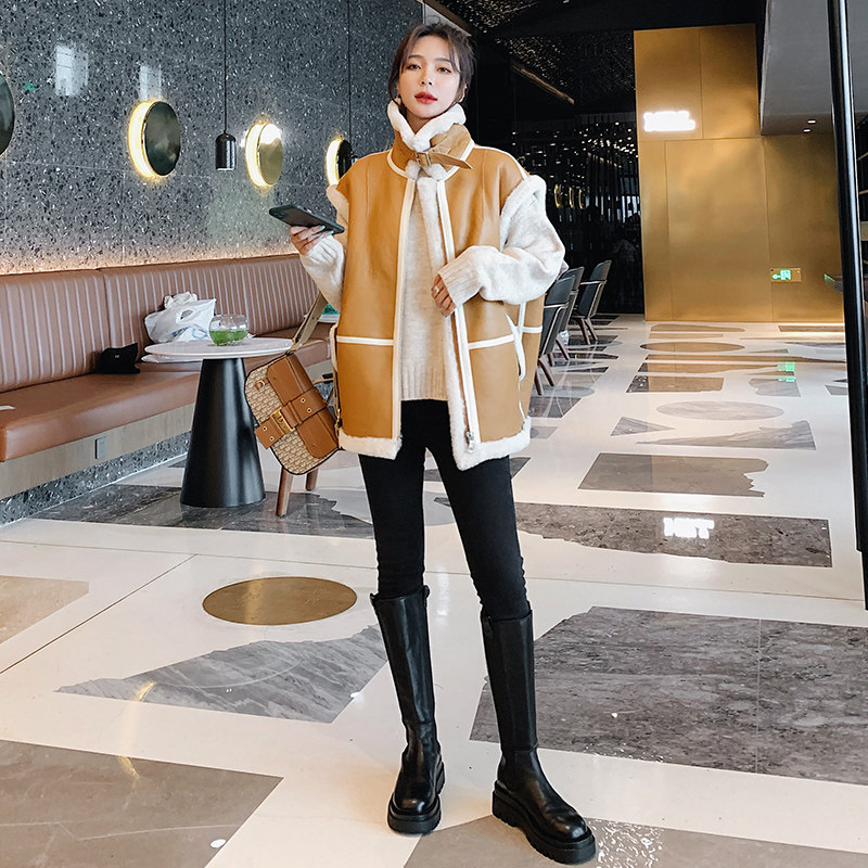 Lamb Mao waistcoat 2021 new female spring autumn winter fur integrated design feeling small crowdvest waistcoat jacket