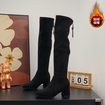 Leg-lengthening straight plus velvet retro over-the-knee slim boots