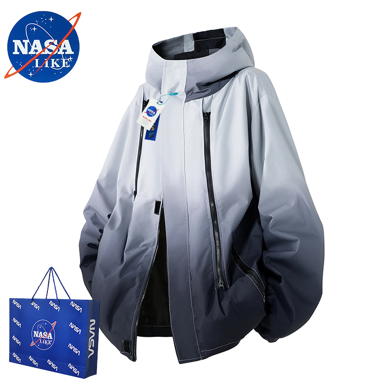 Nasa Co-Branded American-Style Gradient Windbreaker Jacket for Men, Casual Loose Hooded Outdoor Windproof and Water-Repellent Jacket Nasa Co-Branded American-Style Gradient Windbreaker Jacket for Men, Casual Loose Hooded Outdoor Windproof and Water-Repellent Jacket