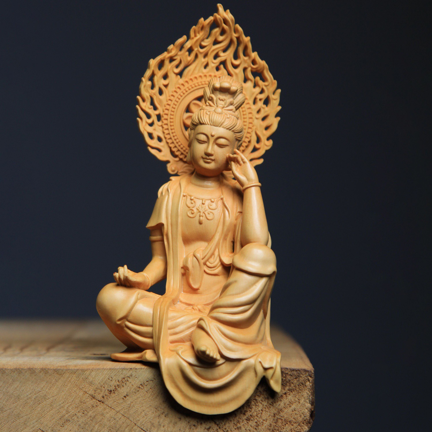 金閣】中国美術唐木黄楊木雕諸葛孔明像旧家蔵出(A71)