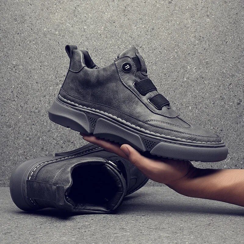 Trendy brand men's shoes leather casual leather shoes 2022 autumn and winter plus velvet trendy shoes men's Korean version all-match sports shoes men