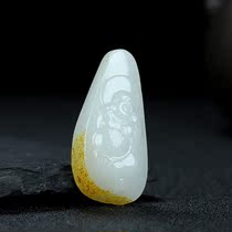 Xinjiang and Tian Yuseed stock Millver pendant Buddha male jade pendant with jade pendant laughing Buddha pendant natural sprinkle gold leather 11 99g