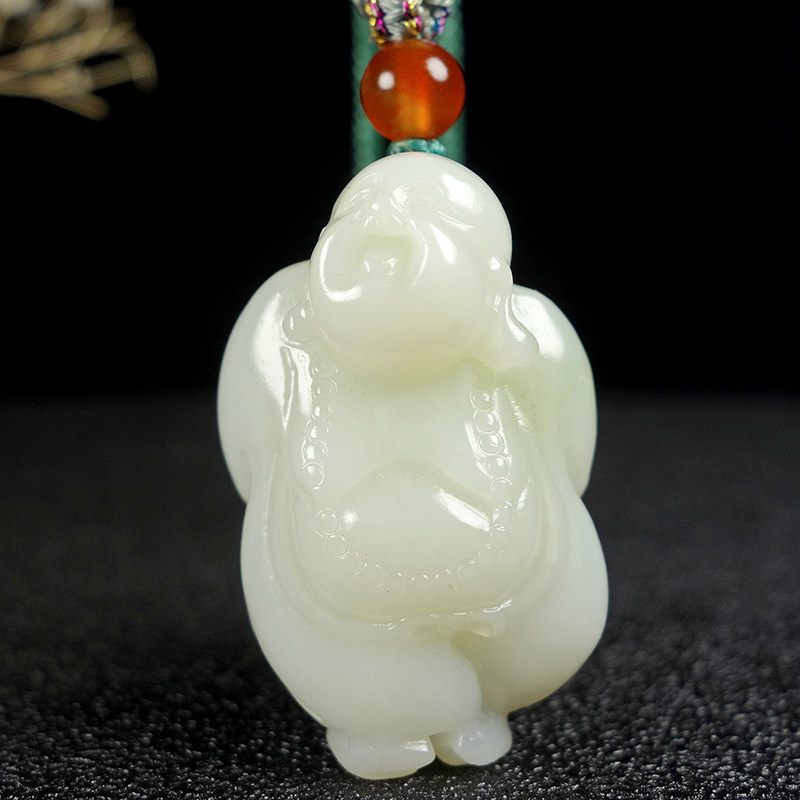 Xinjiang Hetian white jade smiling Buddha pendant female Maitreya Buddha jade pendant Buddha male jade pendant natural 15 48 grams