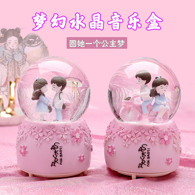 New crystal ball octave box large snow dream colorful glowing music box girl heart princess birthday present