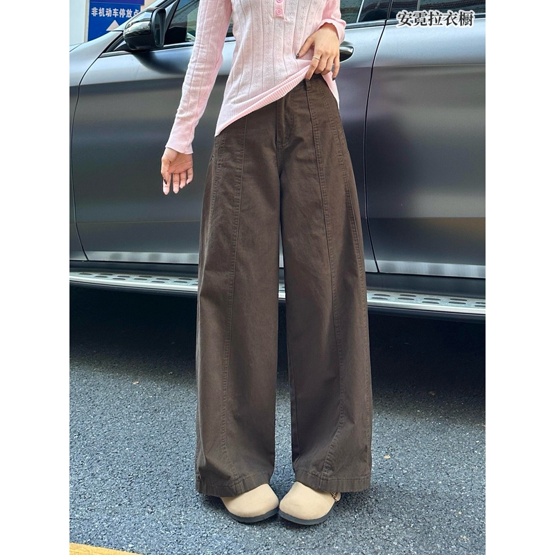 Melard Brown Coffee-Colored Wide-Leg Jeans for Women, 2026 Spring Style, High-Waisted Straight-Leg Pants, Versatile Loose Floor-Length Pants