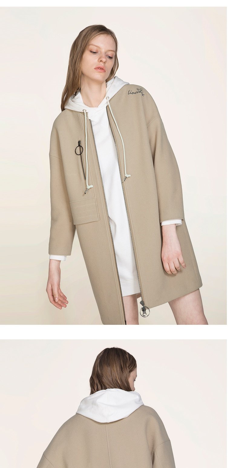 LINC Jin Yujie mùa thu mới đơn giản áo khoác len nữ áo len dài thủy triều lỏng lẻo 7370213 - Accentuated eo áo áo khoác dạ caro nữ
