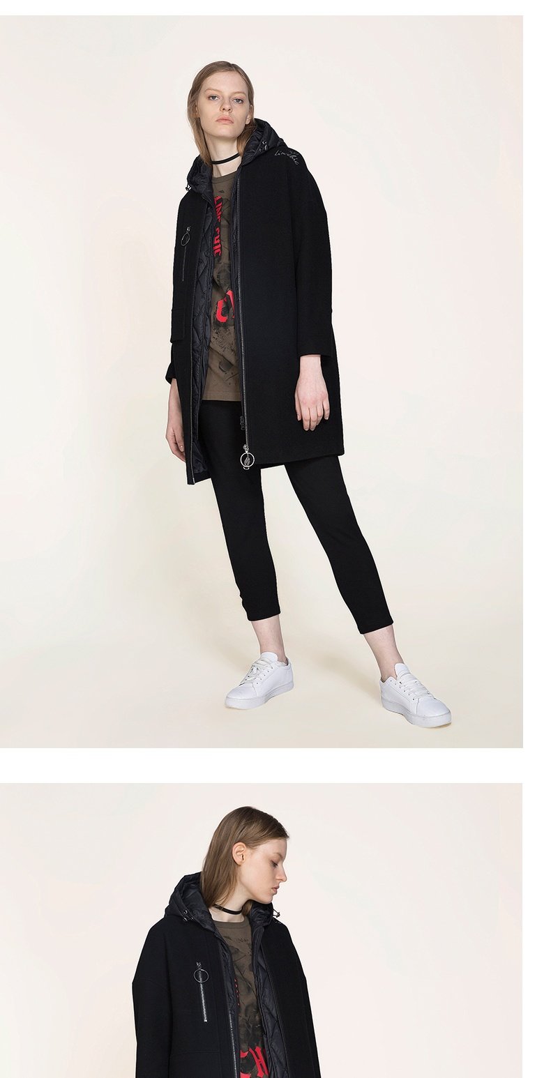 LINC Jin Yujie mùa thu mới đơn giản áo khoác len nữ áo len dài thủy triều lỏng lẻo 7370213 - Accentuated eo áo áo khoác dạ caro nữ