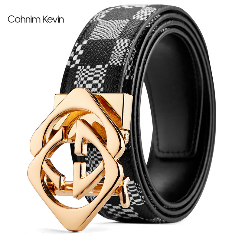 Men's Leather Alloy Automatic Buckle Business Casual Belt Youth Pants Belt Gift Simple All-match Young People