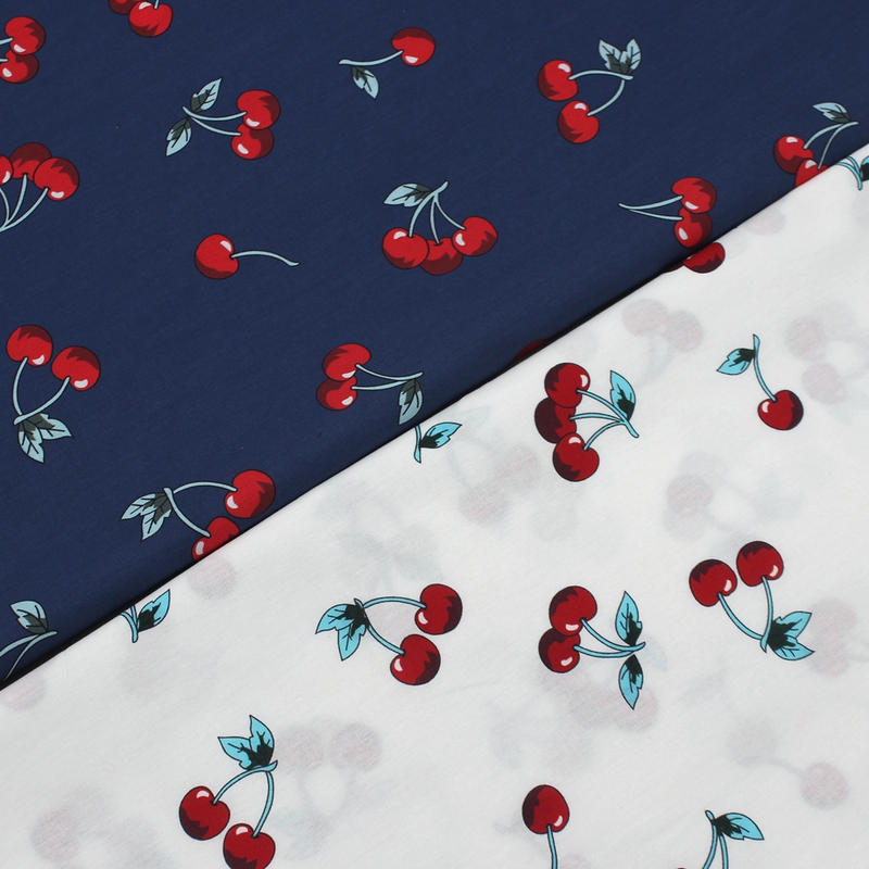 Cherry Fruit Floral Pattern Cotton Poplin Fresh Print Fabric Shirt Dress Clothing Cotton Headscarf Material