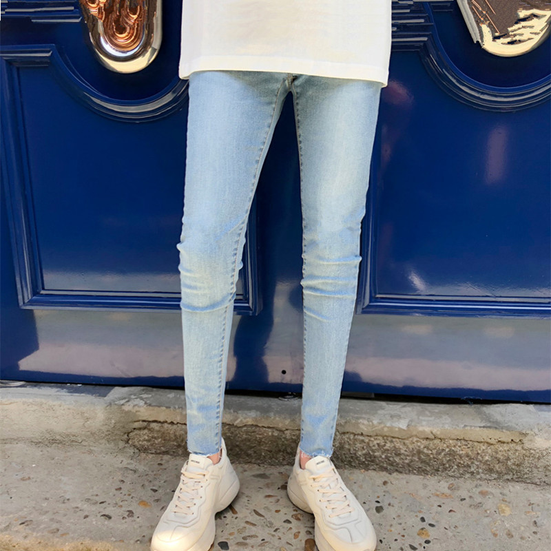 Men's Light-Colored New Jeans, Cropped Pants, Slim-Fit Pencil Pants, Sky Blue, Thin, Slim-Fitting, Skinny Summer Pants