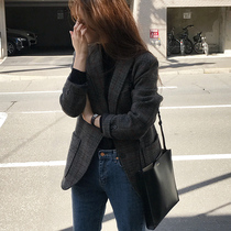 Spot Korea 2021 autumn and winter chic vintage wool casual small blazer plaid ins suit women