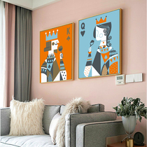Digital oil painting DIY Nordic ins cartoon couple love living room bedroom decoration painting king queen playing cards