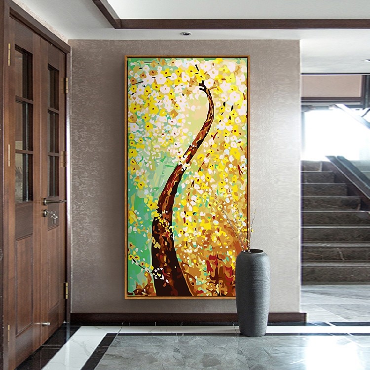 Vertical version of the money tree DIY coloring digital oil painting living room porch decoration painting lucky feng shui hanging painting fortune tree