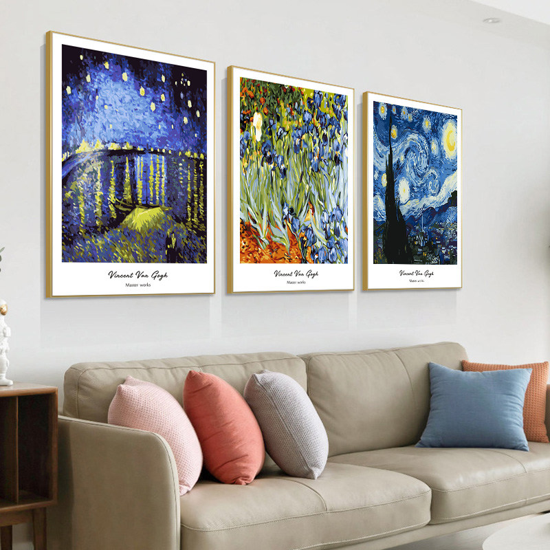 DIY digital oil painting Van Gogh starry sky oil painting abstract world famous painting living room bedroom landscape decoration painting three spells