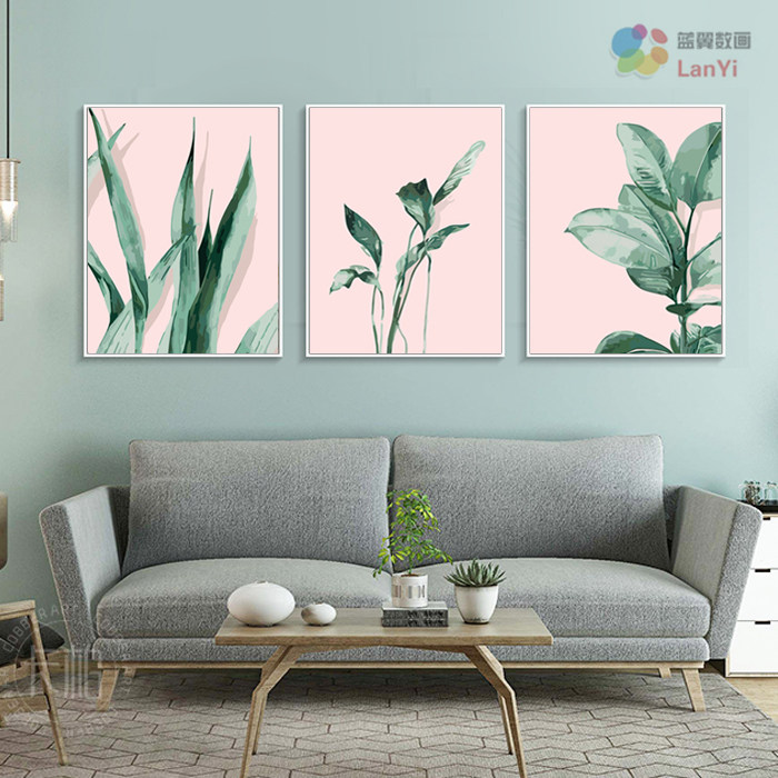 DIY fill color digital oil painting ins plant flowers Xiaoqing new green planting living-room leaf decoration painting Nordic three collage