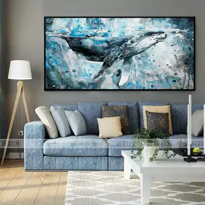 Large horizontal whale DIY digital oil painting living room bedroom marine animal landscape oil paint decorative painting blue whale