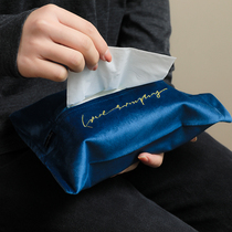 Tissue bag fabric velvet home desktop living room embroidery exquisite tissue bag bedroom light luxury style tissue set Nordic