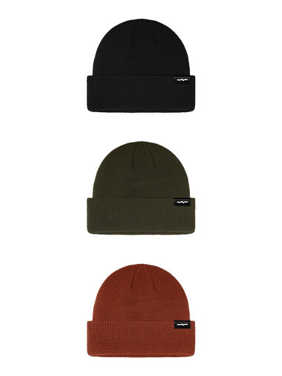 [the Hoboo] Waffle Knit Small Logo Beanie Hat for Women, Autumn and Winter Warm Black Knitted Hat for Men, Cold Weather Hat