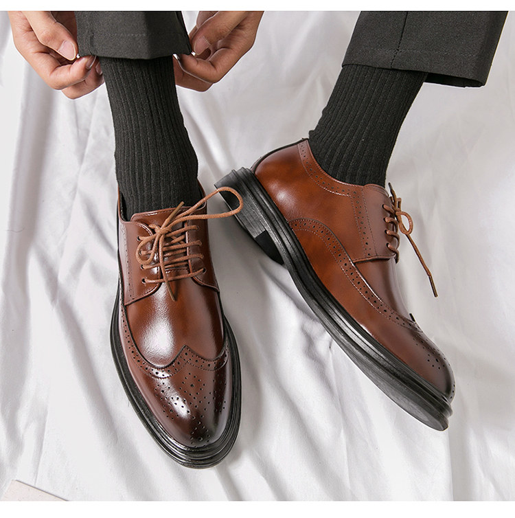 Giày da nam Brogue Derby da siêu sợi tăng chiều cao, đế mềm chống trượt, kiểu Anh Quốc — Màu nâu 6622, Màu nâu A7785, NâuX5, X5 màu đen chi tiết 8