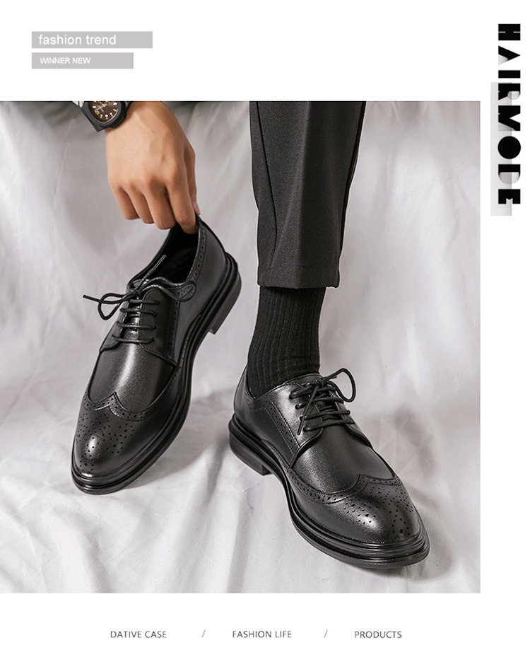 Giày da nam Brogue Derby da siêu sợi tăng chiều cao, đế mềm chống trượt, kiểu Anh Quốc — Màu nâu 6622, Màu nâu A7785, NâuX5, X5 màu đen chi tiết 12