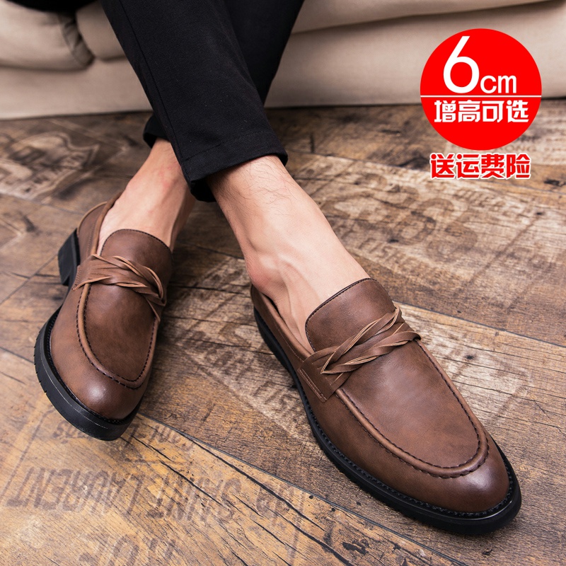 British casual leather shoes men's Korean version of the trendy hair stylist all-match small size to increase a pedal lazy plus velvet beanie shoes