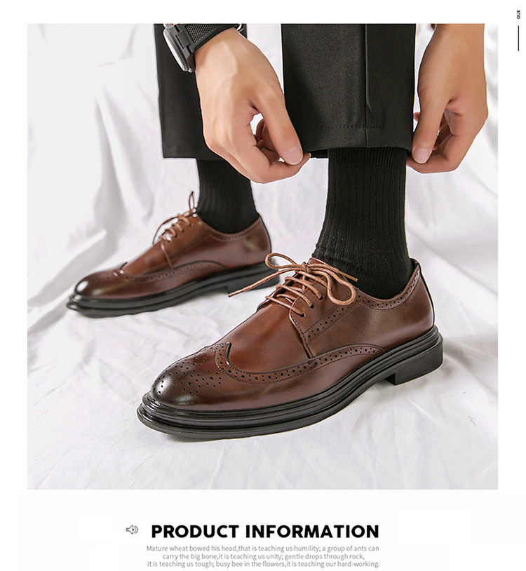 Giày da nam Brogue Derby da siêu sợi tăng chiều cao, đế mềm chống trượt, kiểu Anh Quốc — Màu nâu 6622, Màu nâu A7785, NâuX5, X5 màu đen chi tiết 9