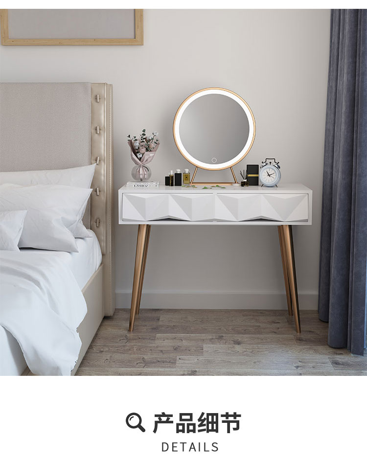 Bắc Âu lưới đỏ gương trang điểm với led ánh sáng vanity gương vàng lớn tròn rèn sắt gương máy tính để bàn phòng ngủ - Gương gương treo phòng tắm