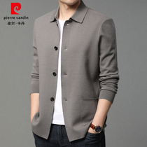 Pierre Cardin new sweater jacket trend Korean small suit solid color cardigan Handsome Mens sweater