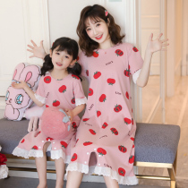 ins fruit cute princess nightgown mother and daughter pajamas summer cotton short sleeve parent-child dress